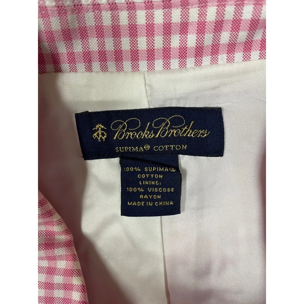 Brooks Brothers Womens Pink Gingham Cotton Double Breasted Blazer Jacket Work 14